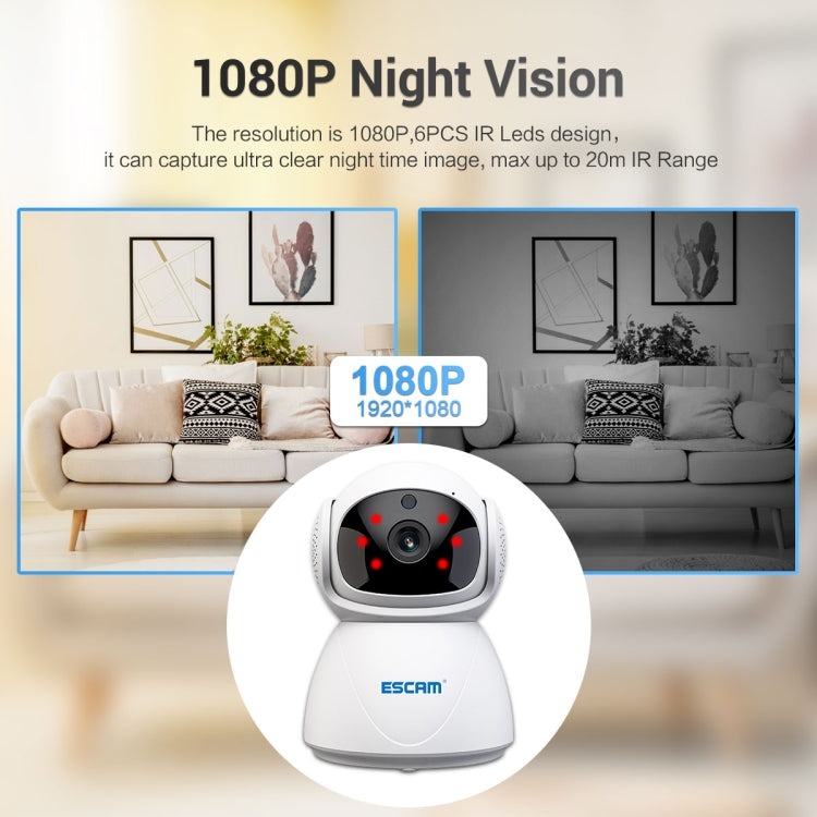 ESCAM PT201 HD 1080P Dual-band WiFi IP Camera, Support Night Vision / Motion Detection / Auto Tracking / TF Card / Two-way Audio, EU Plug, PT201 ESCAM PT201 HD 1080P Dual-band WiFi IP Camera, Support Night Vision / Motion Detection / Auto Tracking / TF Card / Two-way Audio, EU Plug, PT201